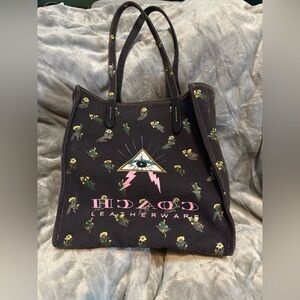 Coach Black Tote with Pyramid Eye and Floral Design - Limited Edition